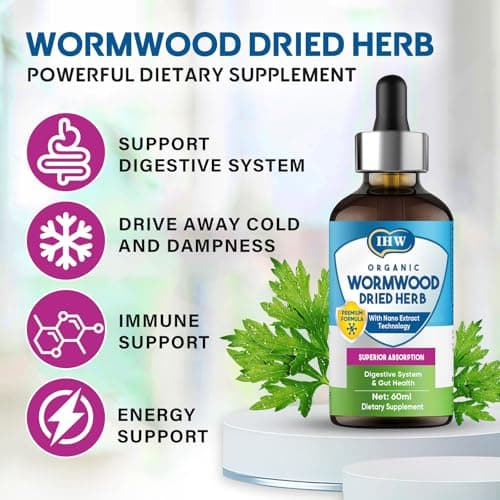 Wormwood Tincture, Organic Wormwood Drops with Black Walnut for Detox, Natural Intestinal Cleanse and Digestive Cleanse Supplement, Alcohol-Free, 60 Ml - Thumbnail 6