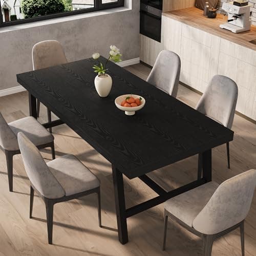 GarveeHome Industrial Dining Table for 6-8 People, 70.87" Long Large Kitchen Table with Sturdy Metal Frame, Rectangular Counter for Dinner, Kitchen, Dining Room (Black, 71" Non-extendable) - Thumbnail 3