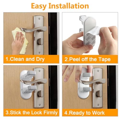 4-Pack Door Handle Baby Proof Lock – Child Proof Door Lever Lock for Kids Safety – Stops Toddler, Dog & Cat from Opening Doors – Easy One-Hand Adult Use, No-Drill Adhesive – Fits Home Bath/Kitchen - Thumbnail 3