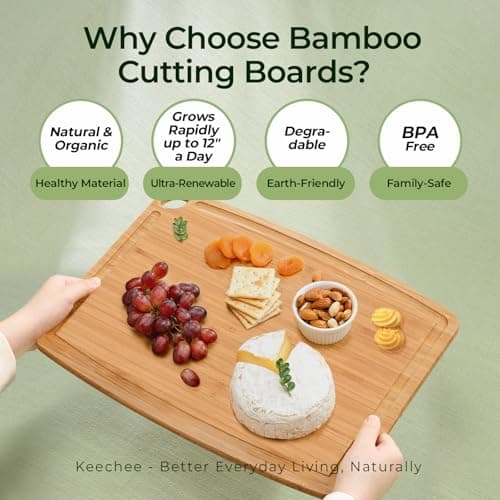 Keechee Dishwasher Safe Bamboo Cutting Boards 15.4x11.7in Heat-Resistant Chopping & Charcuterie Board with Juice Groove, Durable Lightweight Kitchen Essentials for Meat, Vegetables, Easy Clean - Thumbnail 6