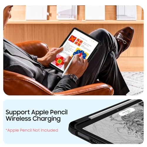 Fintie 360 Degree Rotating Case for iPad Air 11-inch M4/M3/M2 (2026/2025/2024), iPad Air 5th/4th Generation (2022/2020) 10.9 Inch - Swiveling Stand Clear Back Cover with Pencil Holder, Black - Thumbnail 6