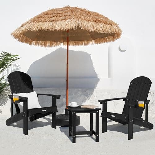 Y&M Adirondack Chair, Black Fire Pit Chairs, Outdoor Patio Chairs with Cup Holder, Weather Resistant HDPE Wooden Textured Patio Chairs, Perfect for Garden, Lawn, Deck, or Poolside - Thumbnail 2