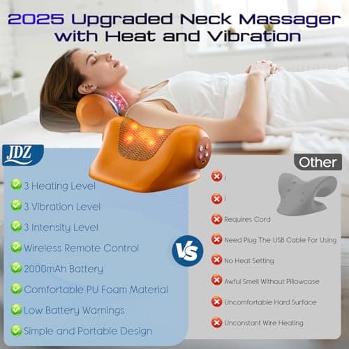 JDZ Neck Massager with Heat, 3-in-1 Electric Cervical Massager for Pain Relief with Hot Compress, Ergonomic Neck and Shoulder Relaxer Stretcher - ldeal Gift for Office Athletes Everyone etc. Brown - Thumbnail 4