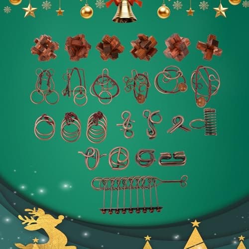 24 Pcs Brain Teaser Puzzles for Kids Adults - Metal and Wooden Puzzles for Adults Teens, Unlock Interlocking Puzzle IQ Education Smart Toys,Difficult Magic Brain Teaser Puzzle - Thumbnail 5