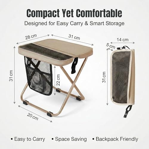 Acaine Foldable Sling Bag Stool with Storage Pocket, Heavy Duty Seat Supports 280 lbs, Non-Slip Feet, Easy Setup Ultralight Chair for Hiking, Fishing, Camping & Festivals (Black) - Thumbnail 2