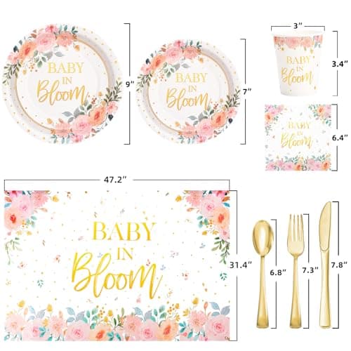 Gudvilla 169 Pcs Baby in Bloom Baby Shower Decorations for Girl , Its a Girl Baby Shower Plates and Cups and Napkins Sets, Pink Floral Plates Serves 24, Spring Summer - Thumbnail 2