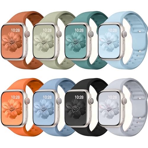 8 Pack Sport Bands Compatible with Apple Watch Bands 40mm 38mm 41mm 42mm 44mm 45mm 49mm 46mm for Women Men,Silicone Waterproof Strap for iWatch Apple Watch Series11 10 9 Ultra 8 7 6 5 4 3 2 1 SE - Image 1