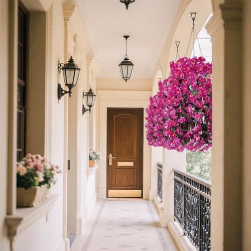 Artificial Flowers for Outdoors Fake Fuchsia Morning Glory Hanging Flower Decoration, 2Pcs Realistic Faux Plants Petunias Long Trailing Vines,Spring Decor for Porch Patio Balcony Planter Yard - Thumbnail 6