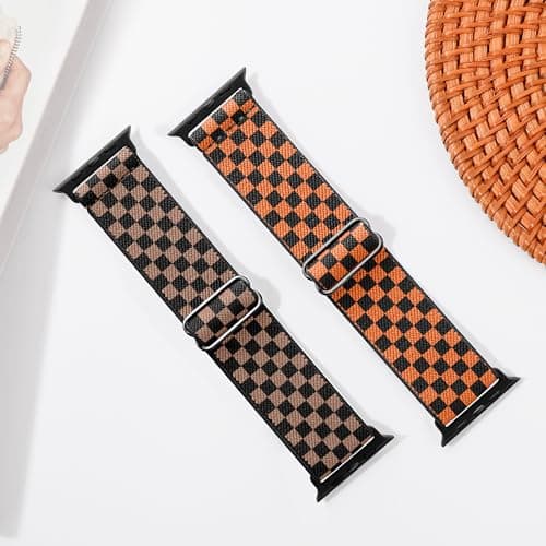 XSMDAJDTXZ 2 Pack Stretchy Solo Loop Compatible with Apple Watch Band 40mm 41mm 44mm 45mm 46mm 49mm 38mm 42mm Women Men, Sport Nylon Elastic Straps Braided Wristbands for iphone Watch Series 11 10 9 8 7 6 5 4 3 Ultra SE (blackrose/orange, 38mm/40mm/41mm/42mm(Series 10)) - Thumbnail 4