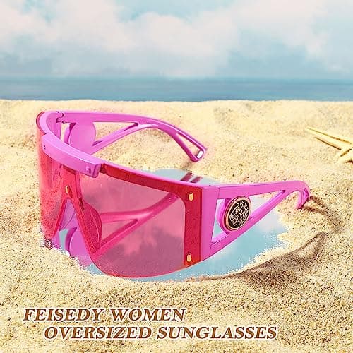 FEISEDY Sunglasses for Women, One Piece Oversized Sunglasses for Men and Women, Big Shades, Wrap Shield for Cycling, Driving, Vacation (B4027, Pink) - Thumbnail 4