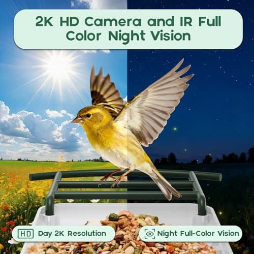 BROAIMX Bird Feeder with Camera No Subscription-Free AI Forever for 1,1000+ Birds Identification, 2K HD & 5MP Night Vision, Record Video Live View, 64GB Card, App Alerts, Gifts for Bird Lovers (Green) - Thumbnail 3