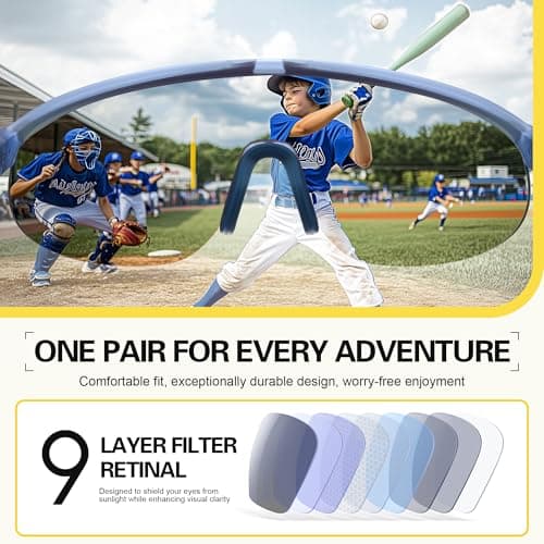 suoso Kids Baseball Sunglasses for Girls: Boys UV400 Protection for Youth Children Age 3-9 Cycling Football Sports Glasses - Thumbnail 2