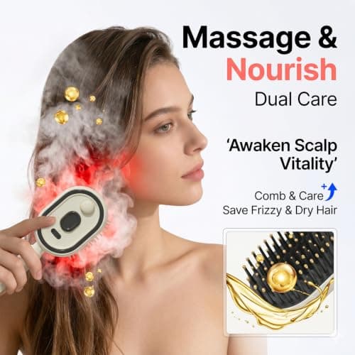 Neliangia Electric Spray Air Cushion Massage Comb, 5 in 1 Rechargeable Hair Brush for Scalp Massage, Detangling, Straightening, Curling, Professional Salon Hair Care Tool - Thumbnail 3