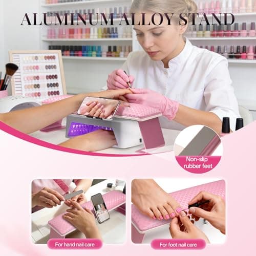 Krofaue Nail Arm Rest for Nails Tech, Ultra Stable Metal Frame with Phone Holder, Ergonomic Comfortable Premium Leather Nail Hand Rest, Large Size Fits Nail Lamp & Manicure Table, Non-Slip, Easy Clean - Thumbnail 6