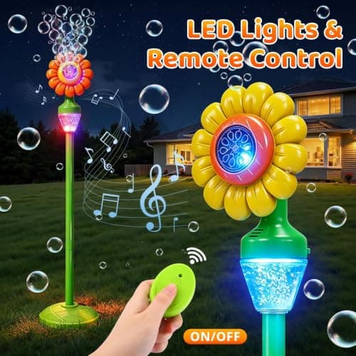 Bubble Machine Toys for Kids: Remote Control Bubble Blower Torch with Light Music, Rechargeable Adjustable Height Bubbles Wand Boys Girls Outdoor Toys for Wedding Summer Camping Backyard Party Easter - Thumbnail 2