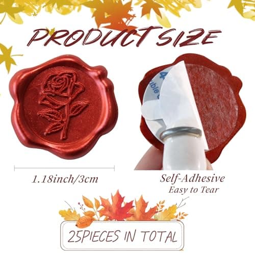 Pilloze 25 Pcs Wax Seal Stickers - Red Rose Envelope Stickers, Self- Adhesive Rose Wax Seals Perfect for Envelope, Easy to Use with Good Adhesion Invitation Seals - Thumbnail 2