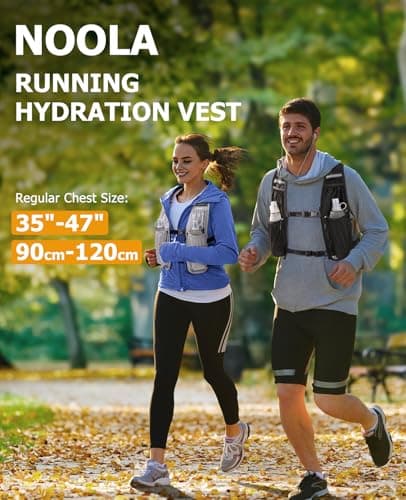 NOOLA Running Vest for Women Men, Lightweight Hydration Vest with Dual 500ML Soft Flasks, Water Backpack Hydration Pack, Adjustable Running Tail Chest Bag for Hiking Race Marathon Cycling (Grey) - Thumbnail 2