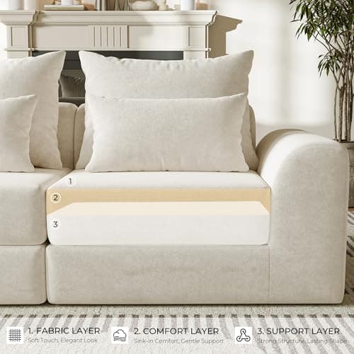 SOFA-IN-BOX Modular loveseat with Ottoman, L-Shape Boneless Couch, Customizable Sectional Couch, Free Combination Design Sleeper Sofa, Cloud Mist - Thumbnail 6