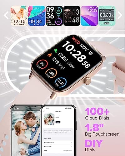 Quican Smart Watches for Women, 1.8 Inches Fitness Tracker with Alexa Built-in & Bluetooth Calling, Compatible with Android iPhone, Waterproof, Heart Rate Sleep Monitor, Includes 2 Bands - Light Pink - Thumbnail 5
