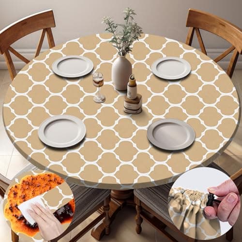 opstellen Fitted Round Tablecloth Weather Proof Table Cloth Heavy Duty Polyester Indoor Outdoor Circle Cover for 36-44" Tables Outside Parties Gear Gifts Spring Summer Fall Picnic Garden Necessities - Image 1