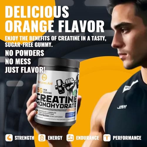 Natures Aid NSF Certified Creatine Gummy 5g - Creatine Monohydrate Gummies – Pre-Workout Energy & Muscle Growth Support for Men & Women | Orange Electrolyte Gummies (135 Count) - Thumbnail 6
