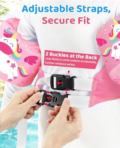 HeySplash Swim Vest for Kids, Toddler Pool Floaties Fit 22-55 Lbs, Swimming Vest with Adjustable Strap, Swim Jacket Water Wings Arm Floats, Puddle Sea Beach Boat Jumper Boys Girls, Pink Unicorn - Thumbnail 4