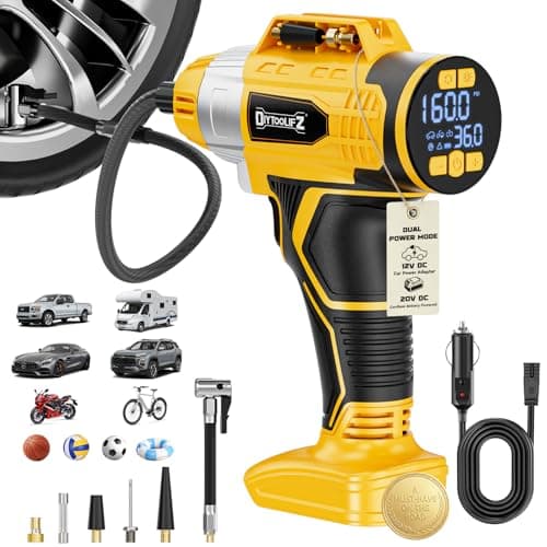 160PSI Cordless Tire Inflator Compatible with Dewalt 20V Battery, DIYtoolifz DC 12V Portable Air Compressor with Digital Pressure Gauge, 2X Faster Air Pump for Car, SUVs, Motor, Bike, Ball (Tool Only)
