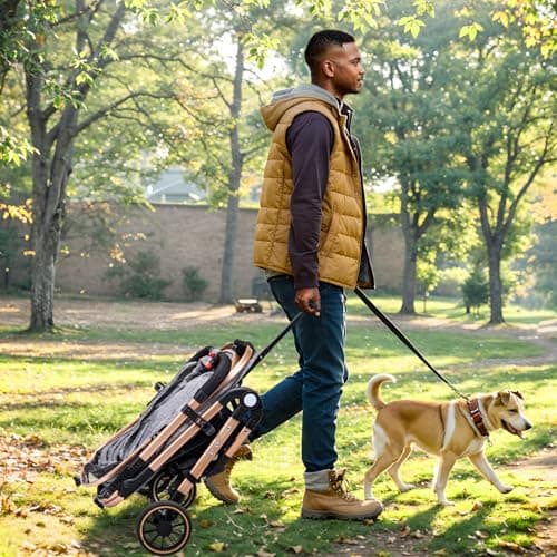 LENSEMUS Dog Stroller for Max 45 lbs Dogs - 3 in 1 Pet Stroller with Detachable Storage Basket 4 All-Terrain Rubber Wheels Pull Rod Durable Travel Carrier for Medium Dogs 2 Small Cats (Grey) - Thumbnail 3