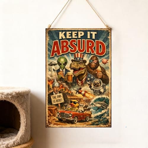 Keep It Absurd Metal Sign - 8x12 Inch Vintage Tin Plaque Featuring Dinosaur, Alien, Bigfoot, Pug Astronaut, and More Fun Pop Culture Art, Perfect for Quirky Home or Office Decor - Thumbnail 4