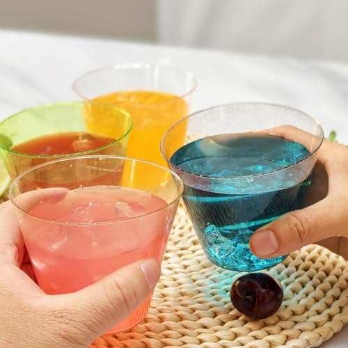 KINGSUSLAY 50 Pack Plastic Cups, 9 oz Glitter Disposable Gold Cups, Clear Plastic Tumblers and Clear Party Cup for Weddings, Birthday,Thanksgiving, Christmas,etc. - Thumbnail 3