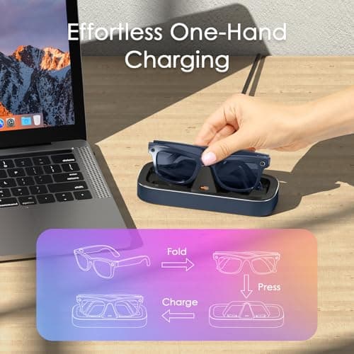 Charging Station for Meta Ray-Ban Glasses - Wayfarer, Skyler, Headliner & Oakley Meta HSTN Charger with LED Indicator (Blue) - Thumbnail 5