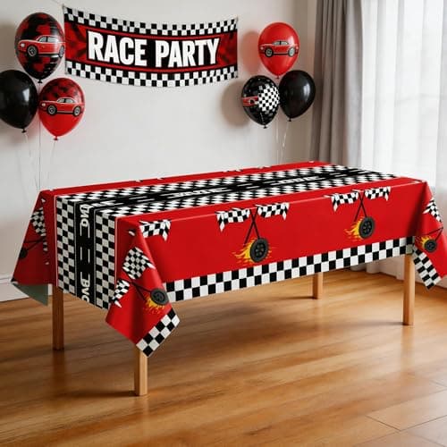 Race Car Birthday Party Decorations - 2PCS Racing Car Disposable Plastic Tablecloth | Race Car Table Cover Racing Car Theme Party Favors Decorations for Boys Baby Shower Home - Thumbnail 6