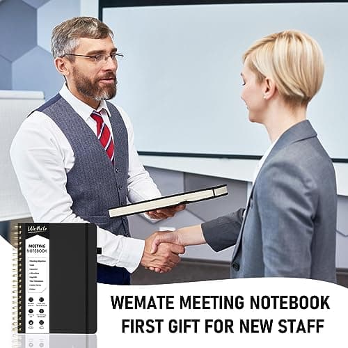 WEMATE Meeting Notebook for Work B5 (7"x10") - PU Leather Work Notebook with Agenda, Action Items & Notes - 200 Pages for Men&Women, Staff and Students, Meeting, Projects Planning - Black - Thumbnail 5