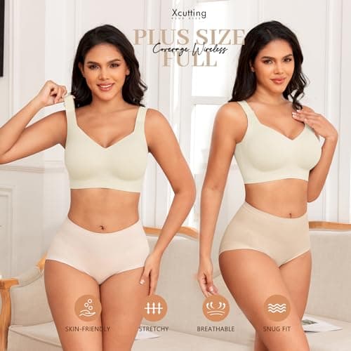 Xcutting Soft Sleep Wirefree Bra for Women, Full Coverage, No Underwire, Wireless, Comfortable Sports Bra, Sagging Breasts, Padded, Plus Size, Beige, Medium - Thumbnail 4