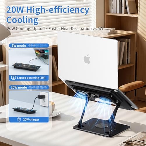 Laptop Cooling Pad with Detachable Fan & Cooler, 2-in-1 Laptop & Phone Stand, Adjustable Angle, 360° Rotatable Base, Carbon Steel, Ultra-Quiet & Super Sturdy for Laptop (Black) - Thumbnail 4