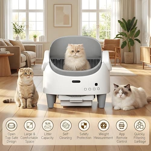 Automatic Cat Litter Box, Self-Cleaning Litter Box with Open-Top Design, 15-Layer Safety Protection System & Smart App Control, Electric Cat Litter Box with Adjustable Entry Height & Odor Control - Thumbnail 6