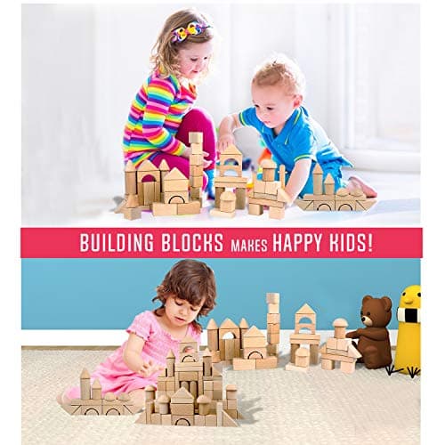 Migargle Wooden Building Blocks Set for Kids - Stacker Stacking Game Construction Toys Set Preschool Colorful Learning Educational Toys - Geometry Wooden Blocks for 3+ Year Old Boys & Girls - Thumbnail 4