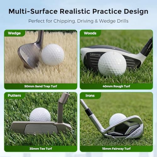 Nesync 4-in-1 Foldable Heavy-Duty Golf Hitting Mat, Sand & Tee Turf, Anti-Slip Backing，for Swing/Chip/Putting Practice，Golf Practice Mat with Golf Mat Tees - Thumbnail 5