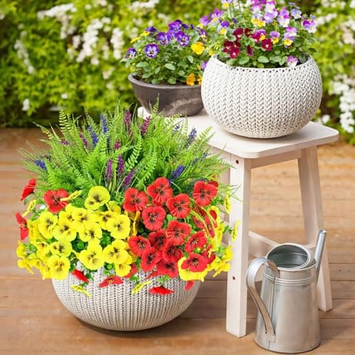 ICX Artificial Pansy Flowers for Outdoor, 20 PCS Faux Silk Pansies Spring Flowers with Eucalyptus Lavenders & Ferns, Fake Flowers for Outdoor Planters Porch Garden and Home Decor - Thumbnail 4