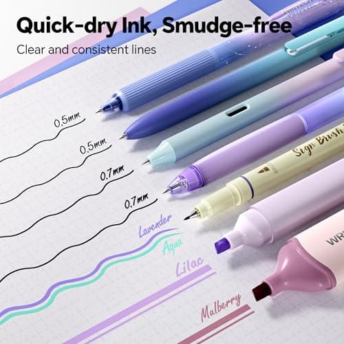WRITECH Gel Ink Pens Journaling: Aurora Wonderland Pen Set, Gradient Barrels Black Ink Pens Pastel Highlighters Brush Markers, No Bleed Smooth Writing Drawing Gift for Friends 12ct - Thumbnail 3