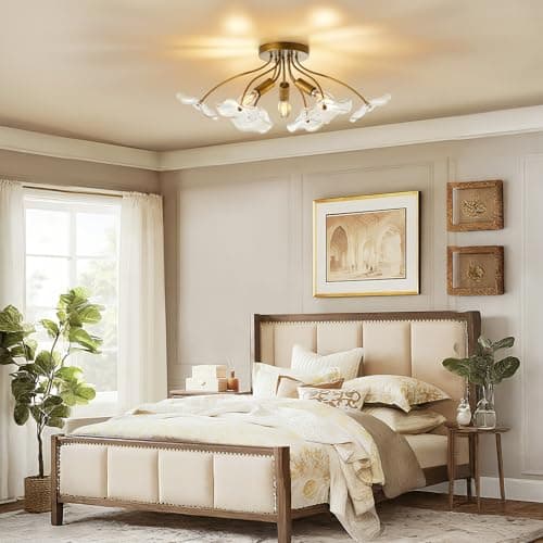 Luvkczc Semi Flush Mount Ceiling Light, Modern Gold Ceiling Light Fixture, Vintage Brass Lighting for Kitchen Entryway Hallway Bathroom Bedroom Foyer, 3 Light E12 Socket - Thumbnail 6