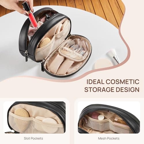 Telena Medium Makeup Bag, Travel Make Up Bag for Women, Vegan Leather Cosmetic Bag for Travel Essentials - Thumbnail 3