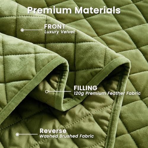 L'AGRATY Velvet Quilt Queen Size: 3-Piece Reversible Luxury Velvet Bedding Comforter Set - Lightweight Oversized Quilted Bedspread Coverlet with 2 Pillow Sham for All Season - Olive Green Quilt - Thumbnail 4