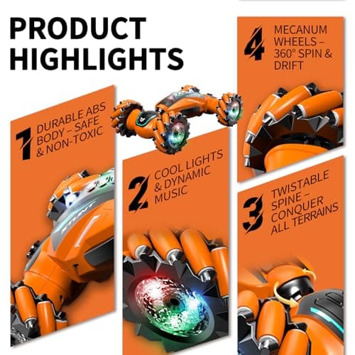 MOMONOVA Gesture Sensing RC Stunt Car with Light Music and Mist Spray for Kids 6+, 4WD Off-Road Drift Remote Control Car, 2.4GHz Glove Remote, Rechargeable Toy Vehicle for Boys and Girls Birthday Gift - Thumbnail 5