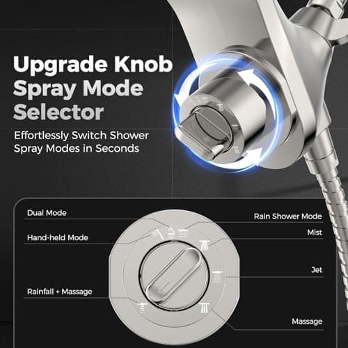 Newfinde High Pressure Rain Shower Head with Handheld Spray Combo: Detachable Dual Shower Head with 10 Sprays Modes - Upgrade Knob Spray Mode Selector and Magnetic Guidance Docking System - Thumbnail 5