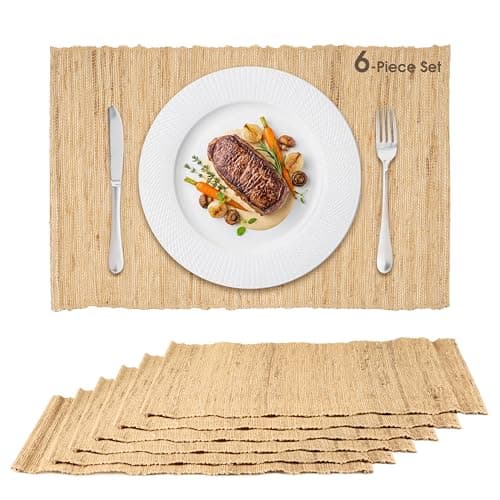 Handwoven Natural Fiber Placemats Set of 6, 12”x18” Woven Table Mats for Dining Table, Heat-Resistant & Washable, Farmhouse, Boho & Neutral Home Decor