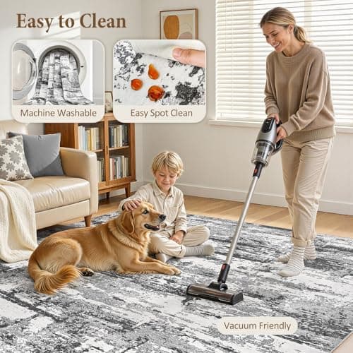 Jessibou Area Rugs 5x7 Living Room: Washable Large Abstract Modern Neutral Soft Rug Stain Resistant Non-Slip Backing Carpet for Bedroom Dining Room Indoor Nursery Dorm Home Office Decor - Black Grey - Thumbnail 4