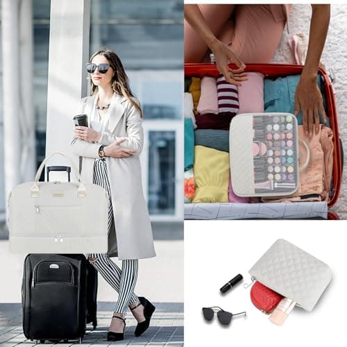 Weekender Bag for Women Travel Duffel Bag - Carry On Overnight Bag with Shoe Compartment Large Nylon Duffle Tote Bag 21.5" with Toiletry Bag for Traveling Business Weekend Trip 3Pcs Set - Thumbnail 2