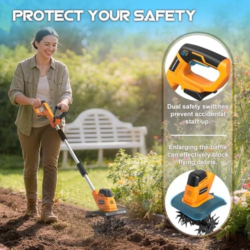 Cordless Tiller Cultivator (No Battery) Compatible with Dewalt 20V Max Battery, 9In Tilling Width & 6.3In Depth Tiller for Gardening, Loose Soil, Weeding, Trenchig - Thumbnail 6