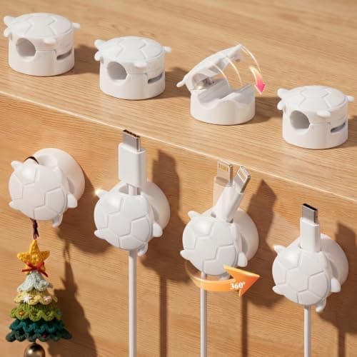 Lancord 8 Pack Rotatable Cable Clips, Cord Organizer Spring Clip Cord Holder for Nightstand Cable Holders for Cords Charging Cable Organizers Cable Management for Desk Office Car Wall (White) - Image 1